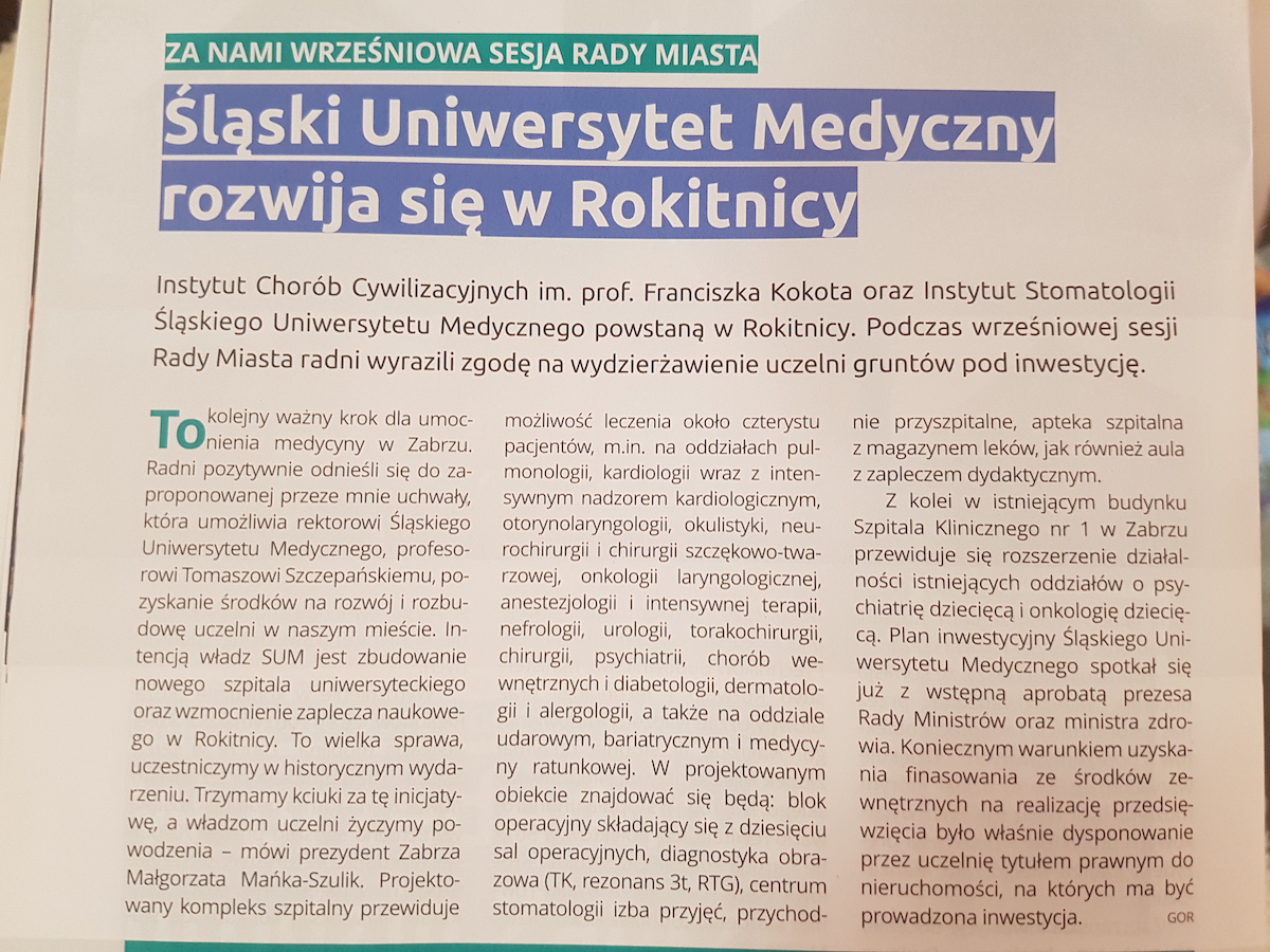 Śląski Uniwersytet Medyczny rozwija się w Rokitnicy